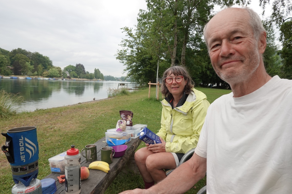 Breakfast on the Rhine, but Daisy’s so keen on climbing that we miss most of the river west of Schaffhausen